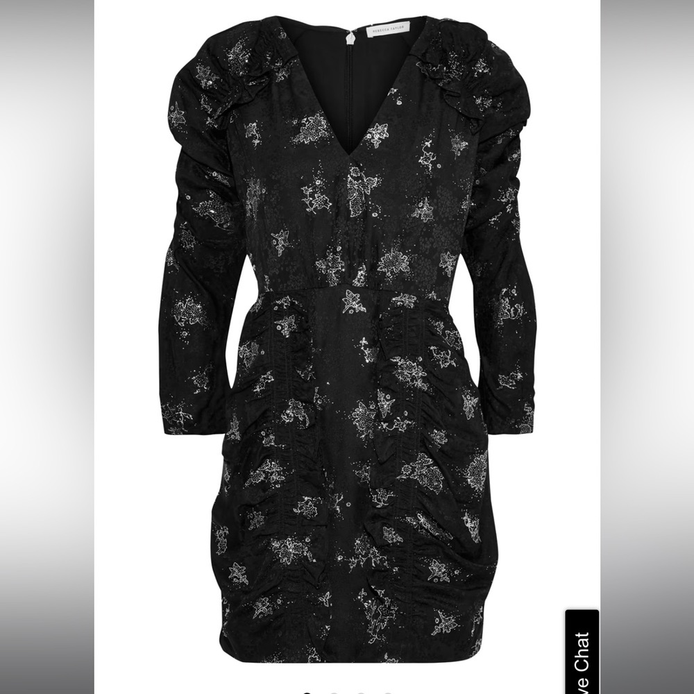 Rebecca Taylor Resort 2018 silk black silver metallic mini dress size 2 MSRP$375
